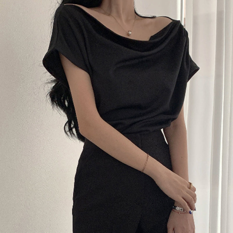 Off-shoulder krave design løs afslappet kortærmet skjortetop