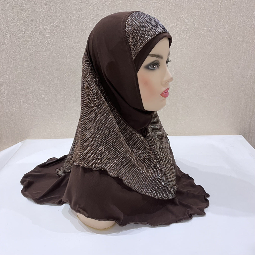 Malay Women's Crystal Ma Gold Silk Stitching Veil Hat Headscarf