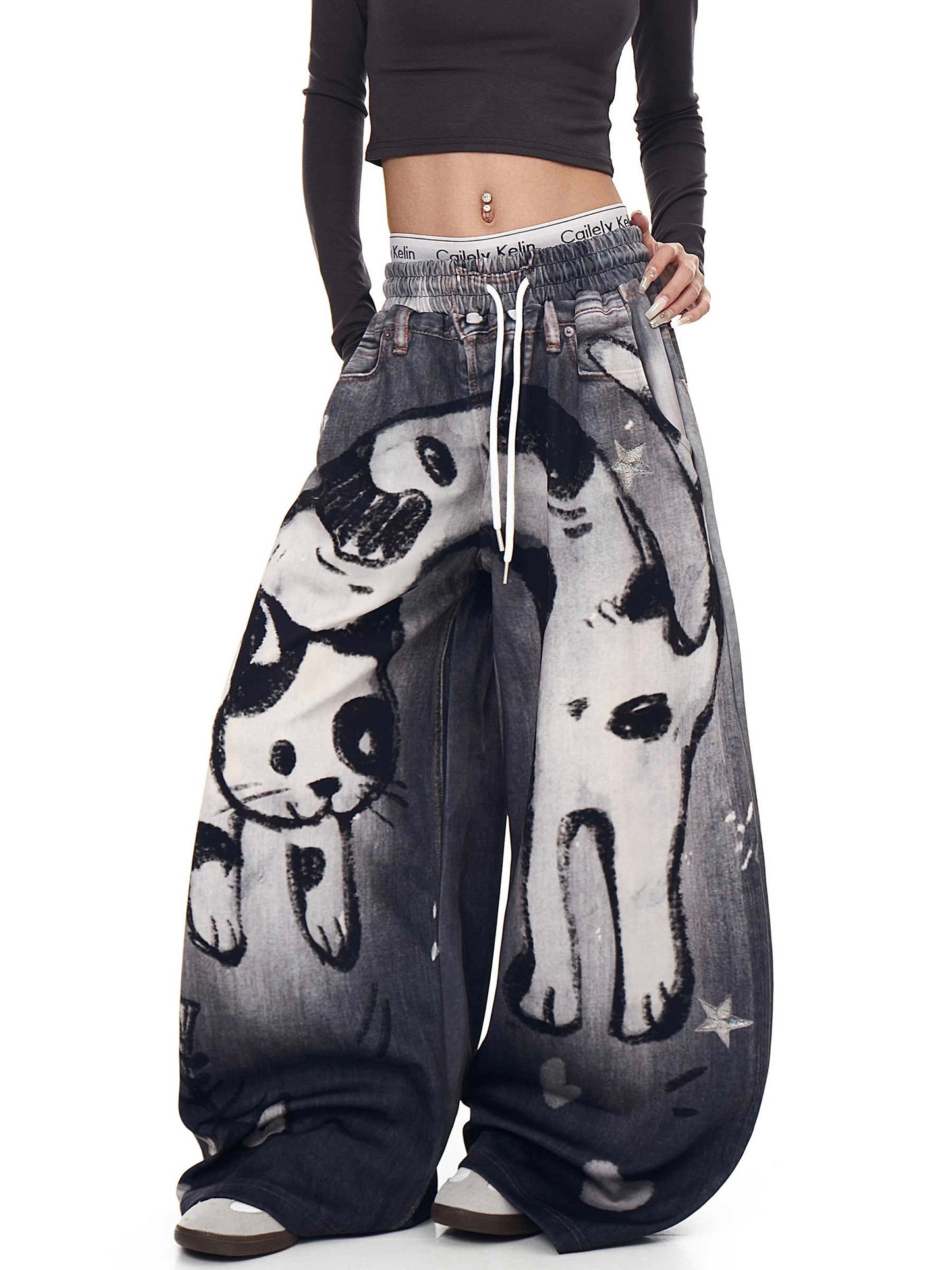 Printed Cat Graffiti Machete Sweatpants For Men And Women
