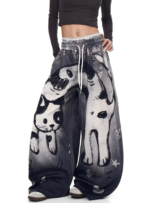 Printed Cat Graffiti Machete Sweatpants For Men And Women