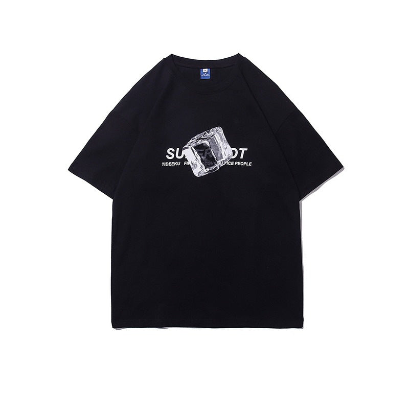 European And American Simple Ice Cube Print Short-sleeved T-shirt Men
