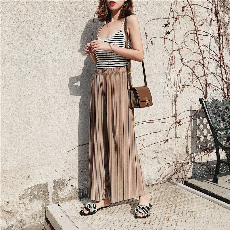 High Pleated Chiffon Wide-leg Pants For Women In Spring And Summer