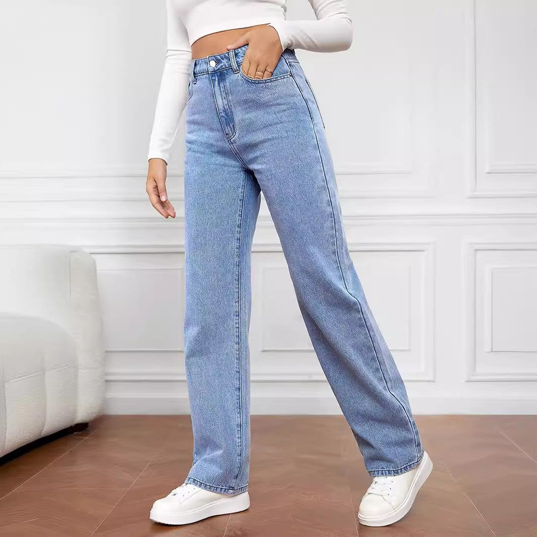 Vaskede Fashion Straight Jeans til damer med medium talje