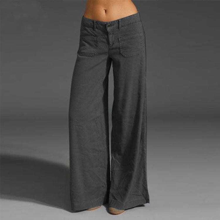 European And American Ladies Trousers Slimming Patchwork Multi-pocket Wide Leg