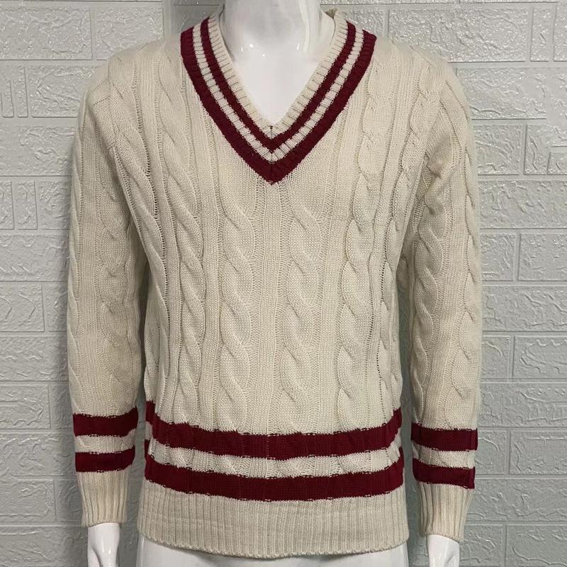 Men's Striped Color Blocking Knitting V-neck Sweater