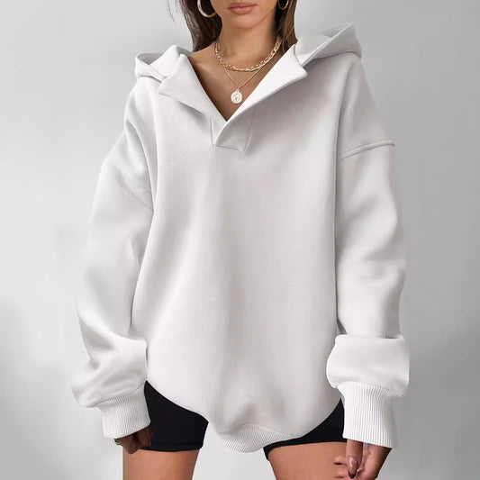 Ensfarvede hoodies til kvinder, langærmet hættetrøje, ensfarvet løs sweater