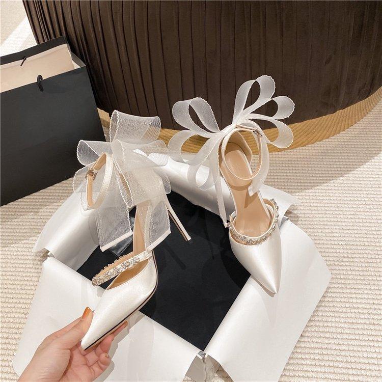 Rhinestone Bow High Heel Sandals