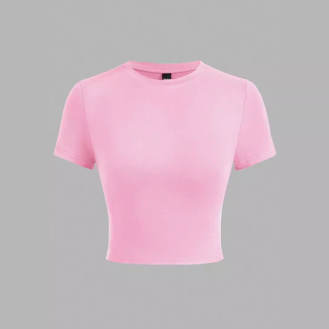 Short Form-fitting Crew-neck Topsexy And Casual