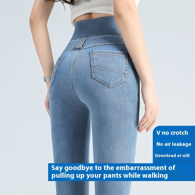 Elastiktalje Højtaljede Jeans Til Kvinder Forår Og Efterår