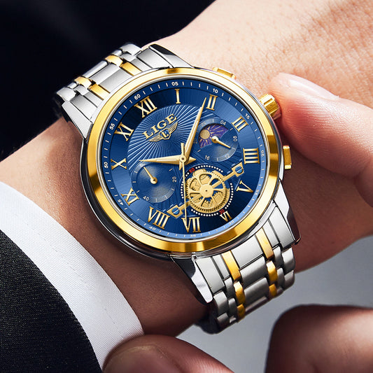 Herre Quartz Ur Lysende Månefase Multifunktionelt