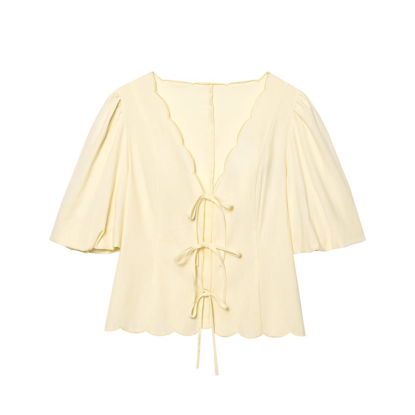 Simple Puff-sleeve Shirt And Casual Pants Set