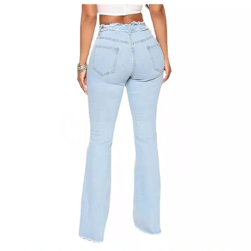 Råkant Jeans til Kvinder i Plus Size, Vasket med Frynser