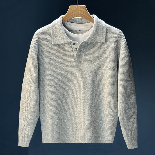 Mens Winter Retro Casual Knitted Solid-Color Sweater