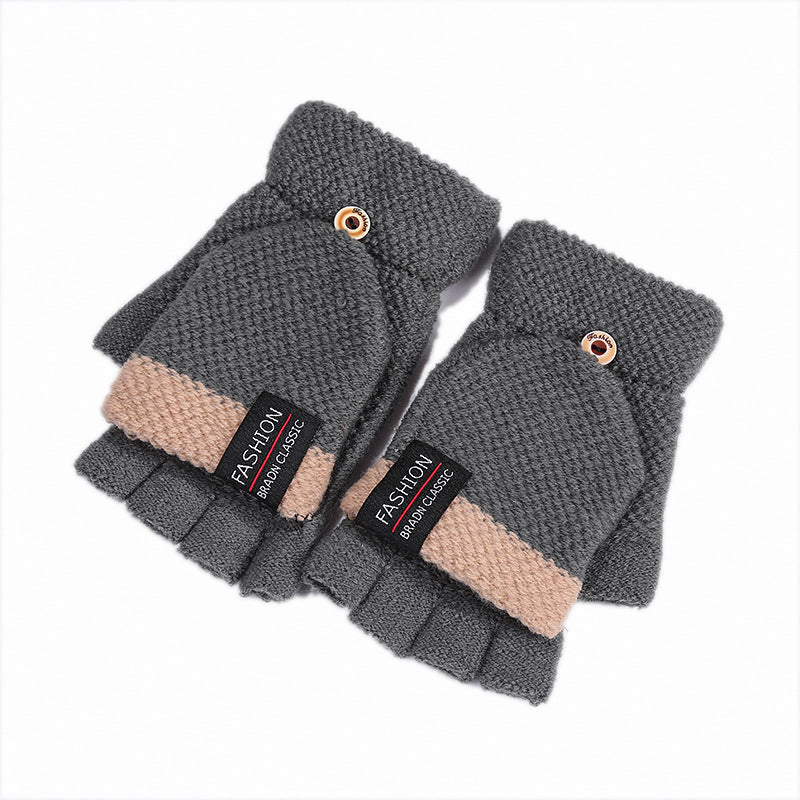 Cute Blue Korean Embroidered Half Finger Gloves