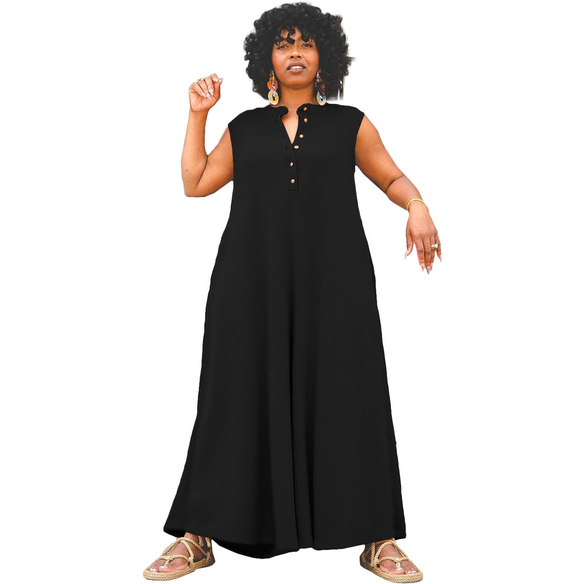 Kvinders Casual Jumpsuit med Knapper Store Størrelser