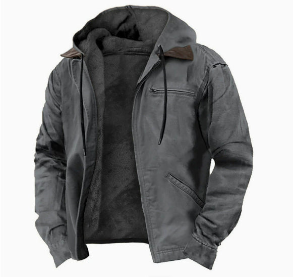 Casual Men's Fleece-lined Zip Pocket Jacket