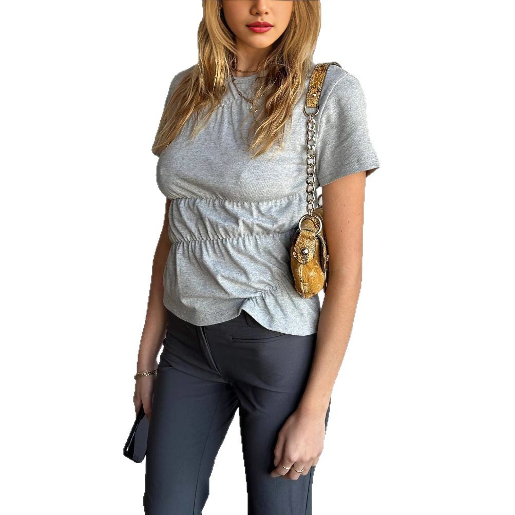 Personality Round Neck Casual Solid Color Short Sleeve