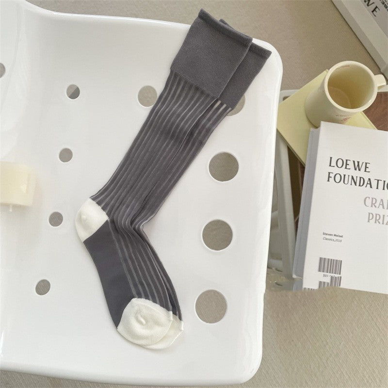 Summer Thin Long Vertical Bar Calf Socks