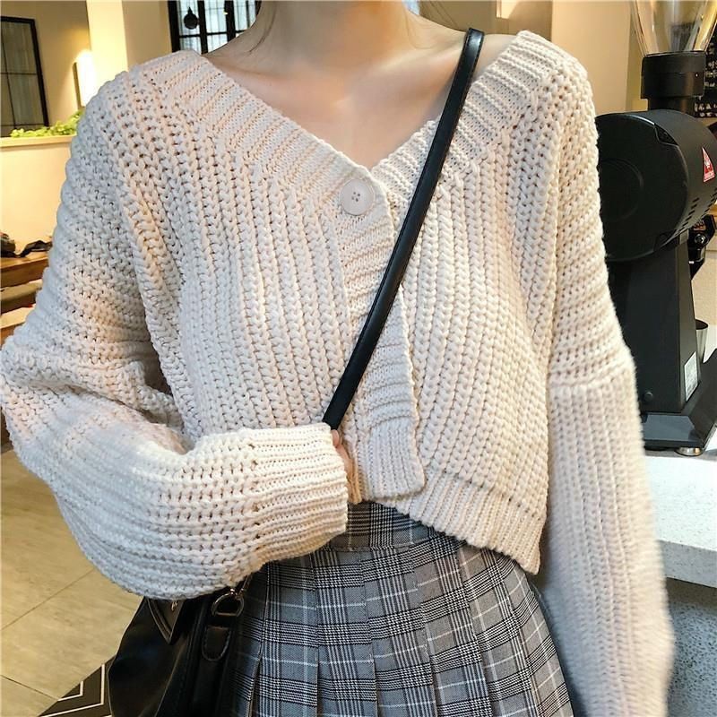 College Style Girls' Tops Loose Outer Wear Short Knitted Cardigan Sweater