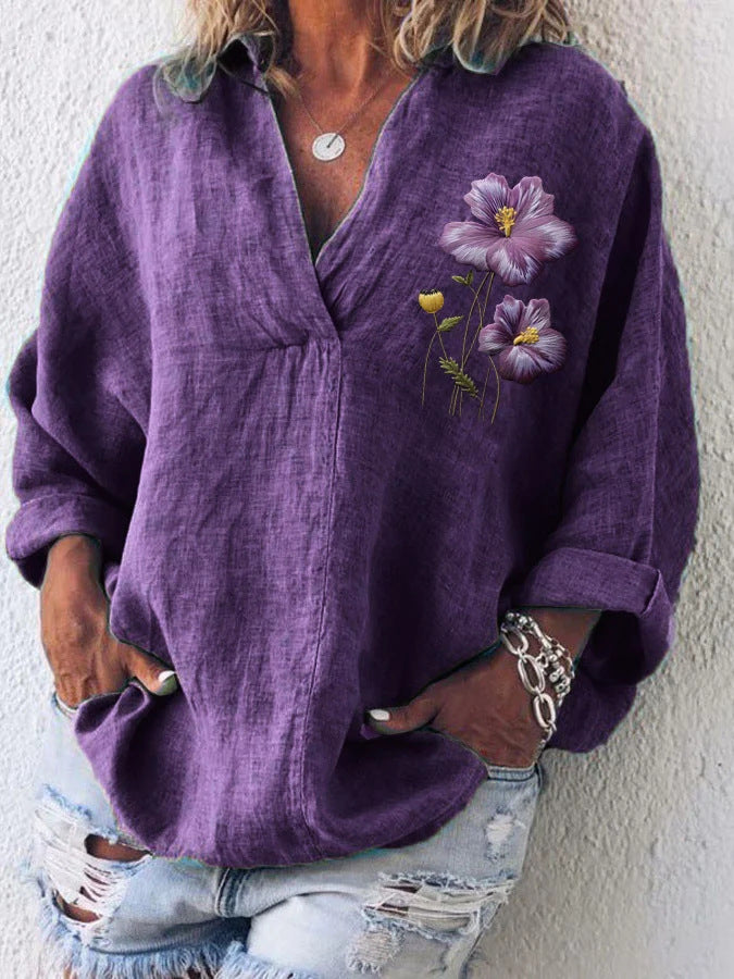 Womens American-style Digitally Printed Linen Shirt