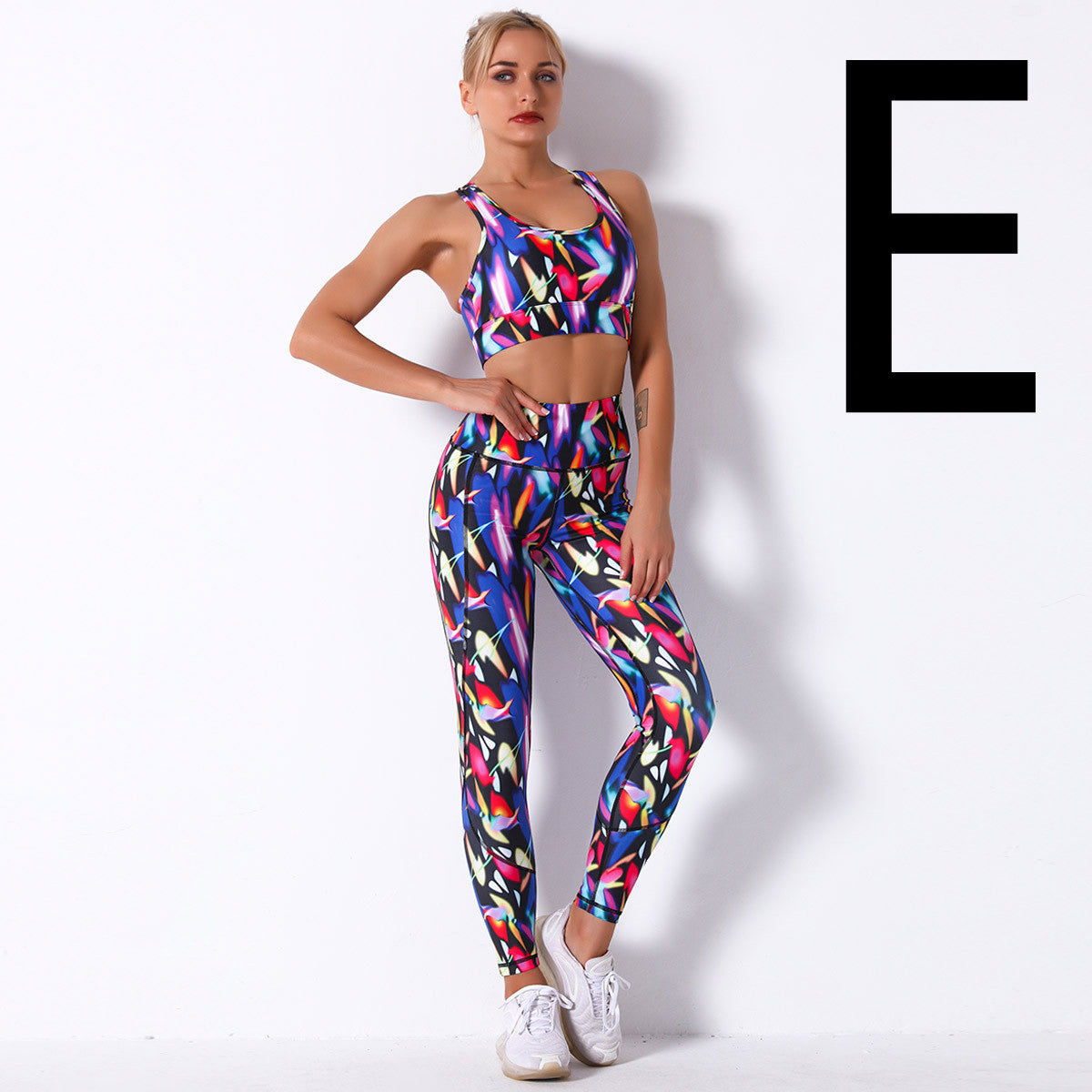 Digital Printing Shockproof Gather Bra Yoga Sports Fitness Suit Set