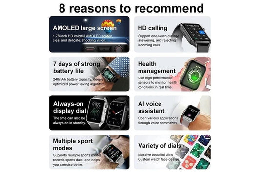 2024 New Ladies Smart Watch Men AMOLED HD Screen Heart Rate Monitor Bluetooth Call Watches Smartwatch for Android IOS Women+Box - Steel Black