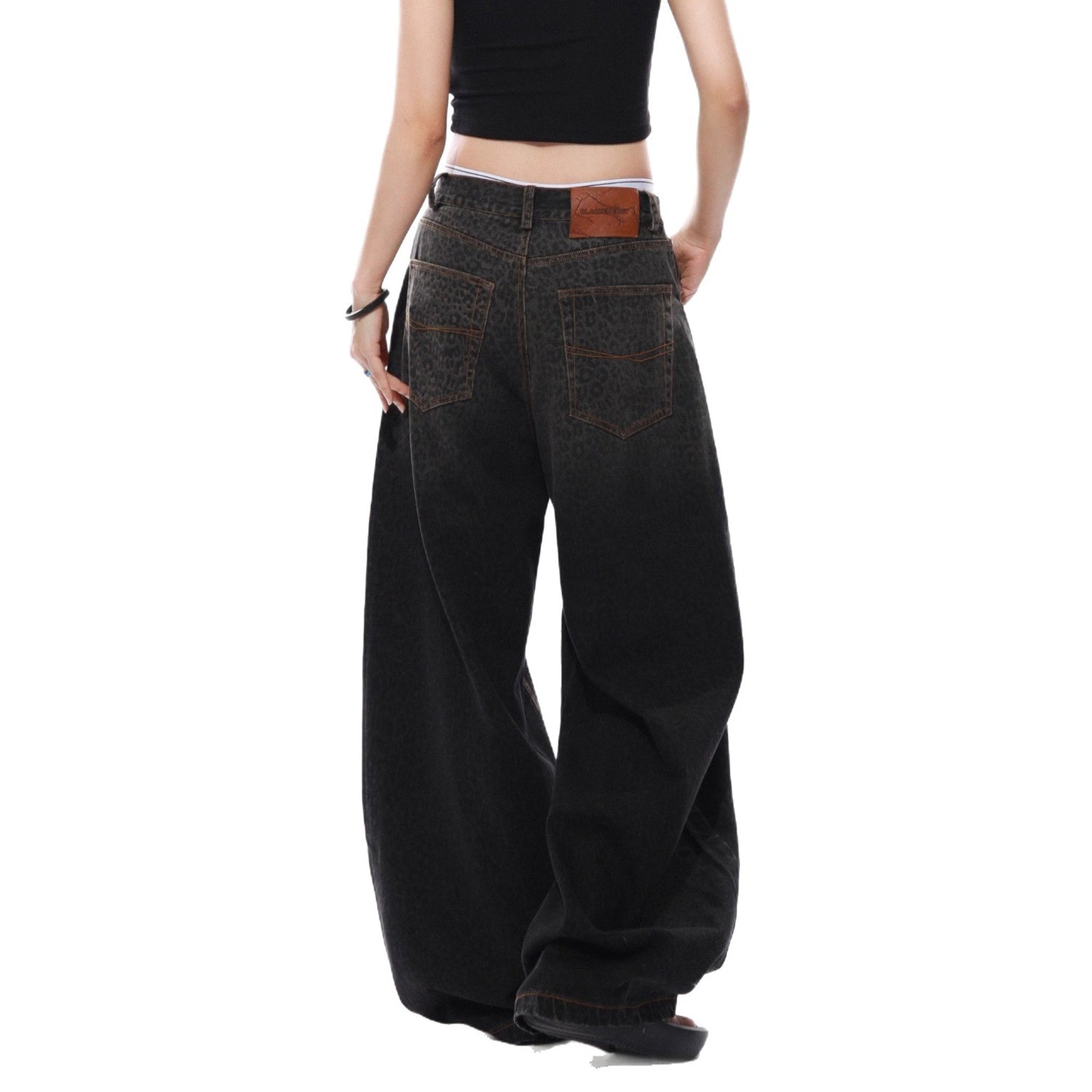 Women's Black Gradient Leopard-Print Denim Jeans