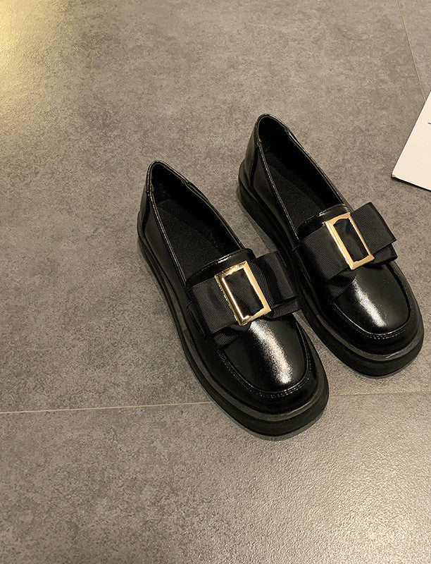 Metal Square Buckle Loafers Women's Platform One-step Single Shoes British Style Small Leather Shoes