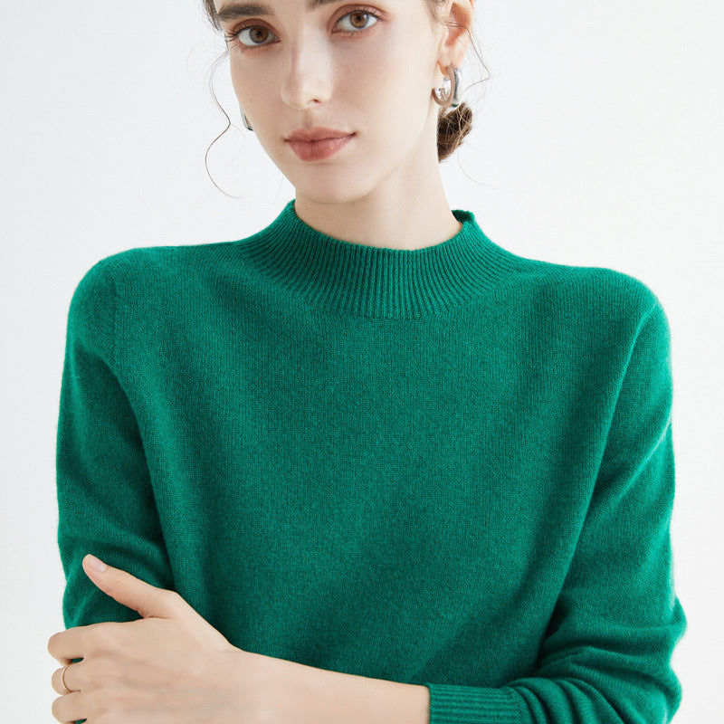 Half High Collar Pure Wool Women's Long Sleeved Knitted Base Sweater