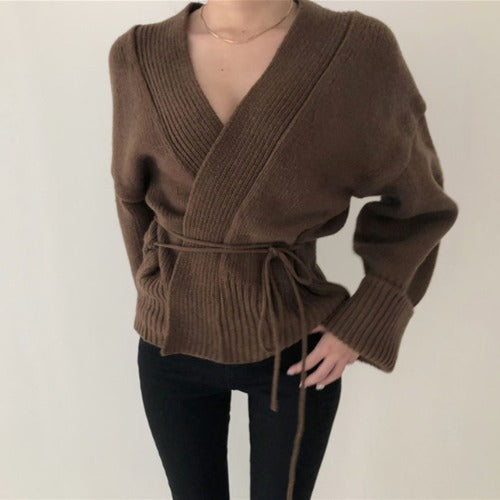 Efterårs- og vinter- "lazy wind" infrarød V-hals strikket cardigan sweater