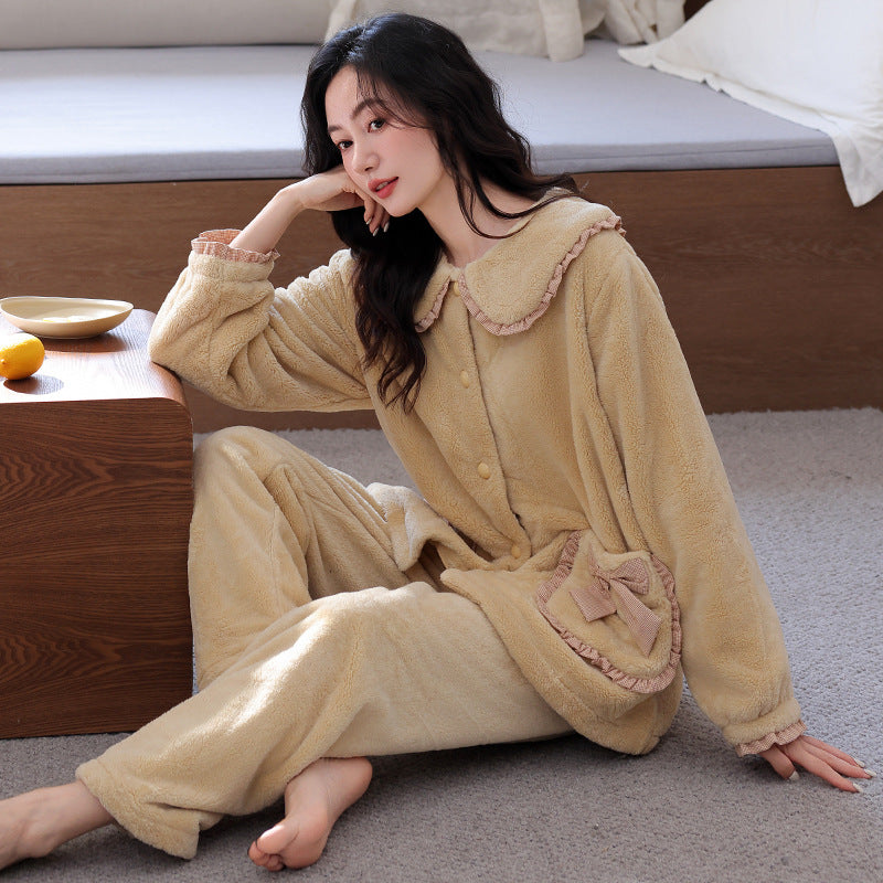 Womens Flannel Pajama Set With Thick Fleece Lining