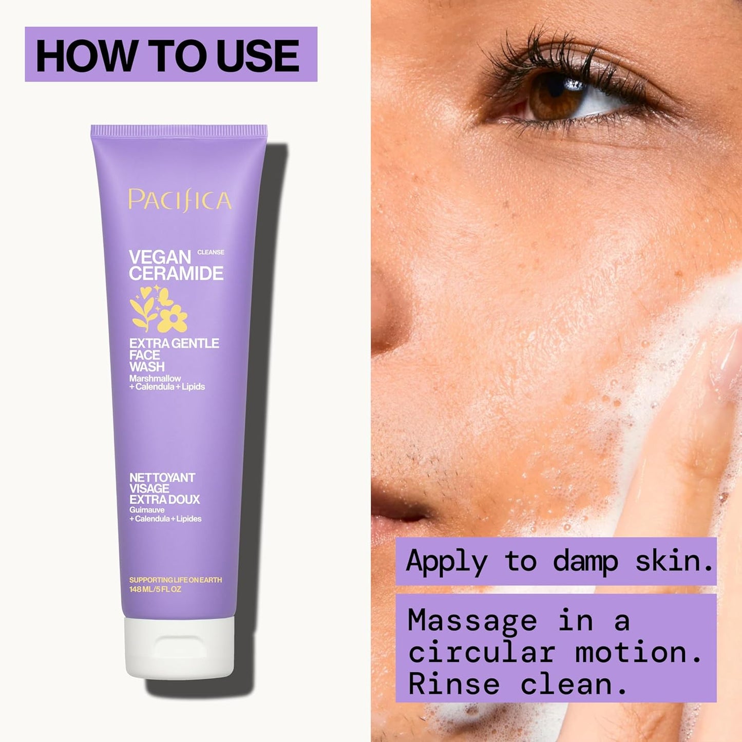 Face Wash for Sensitive Skin Facial Cleanser Vegan Ceramide Barrier Repair Extra Gentle for Daily Fragrance Free for Sensitive Skin, Clean Beauty, Vegan & Cruelty-Free Dermatologist Tested