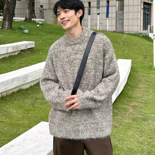 Crew-neck Sweater Loose Laid-back Knit Top Trendy Style
