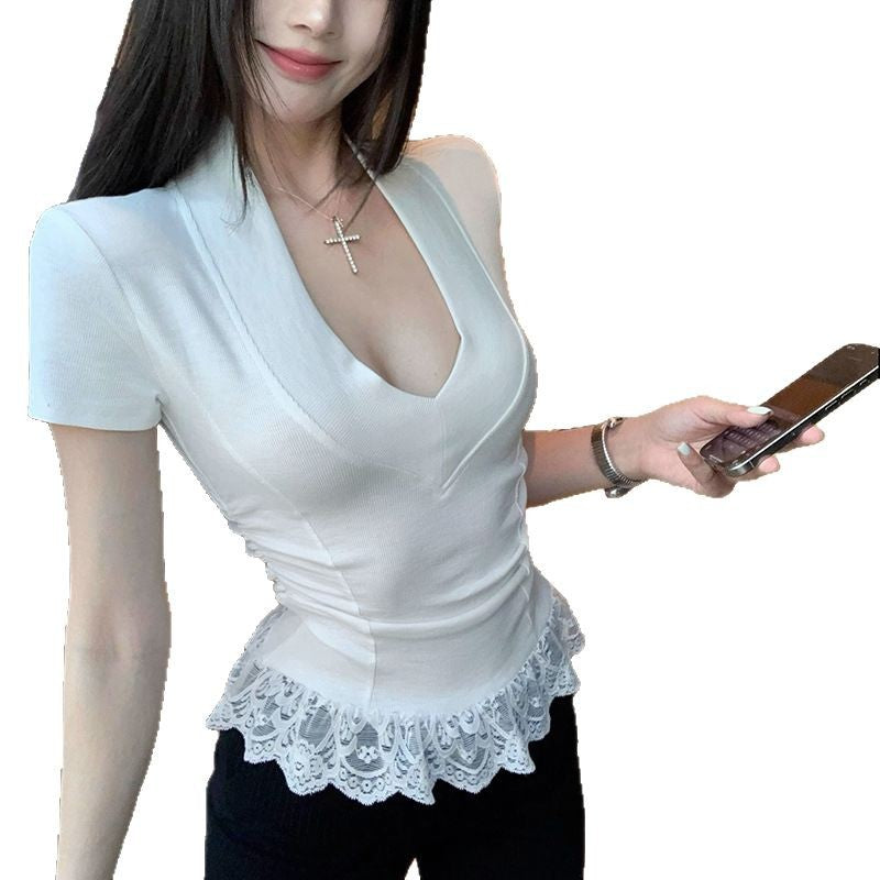 Women's Pure Sexy Lace Spliced Tight Sweet Fashion Top