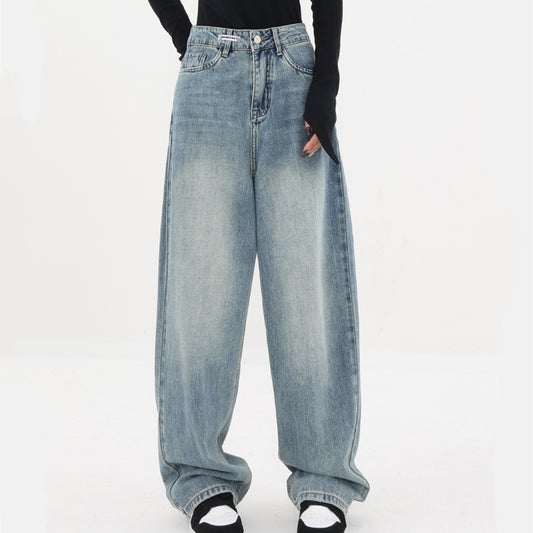 Dame Wide-leg Jeans Løse Højtaljede Lige Bukser