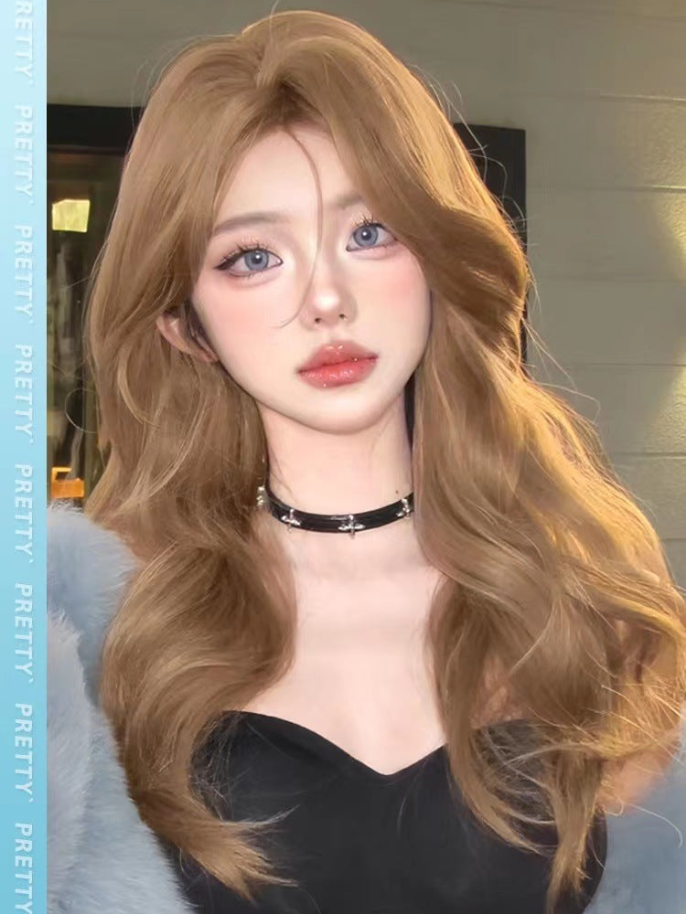 Women's Long Hair Full-head Wig Mid-length Fluffy Eight-character Bangs