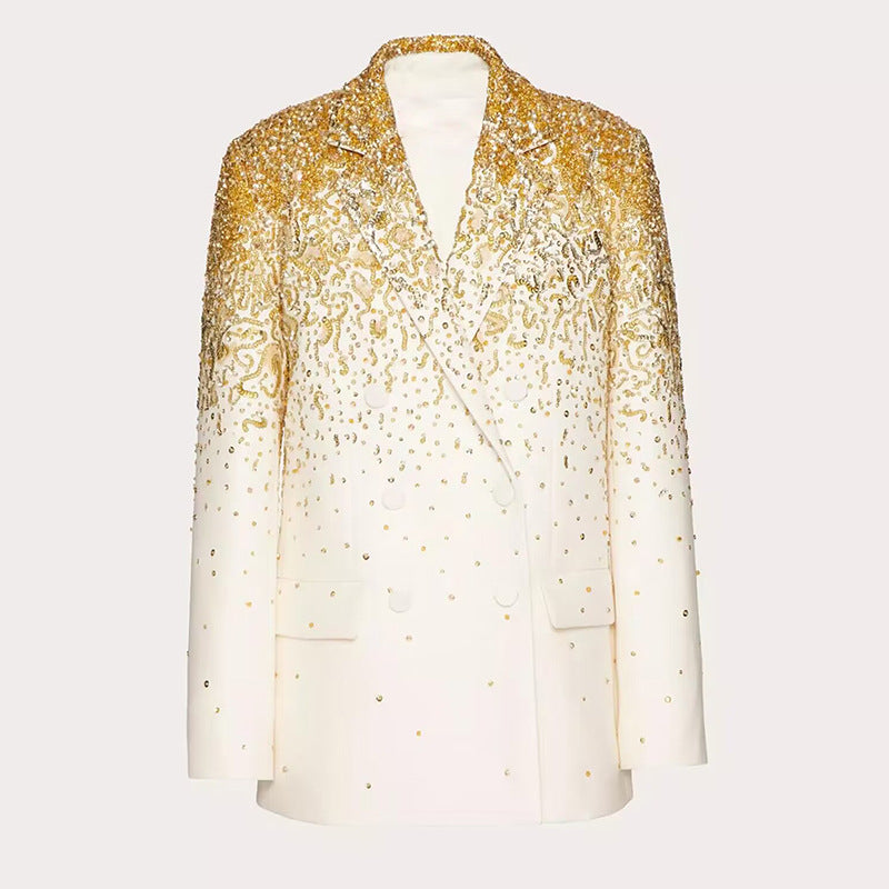 Gradient Beaded Double Breasted Blazer