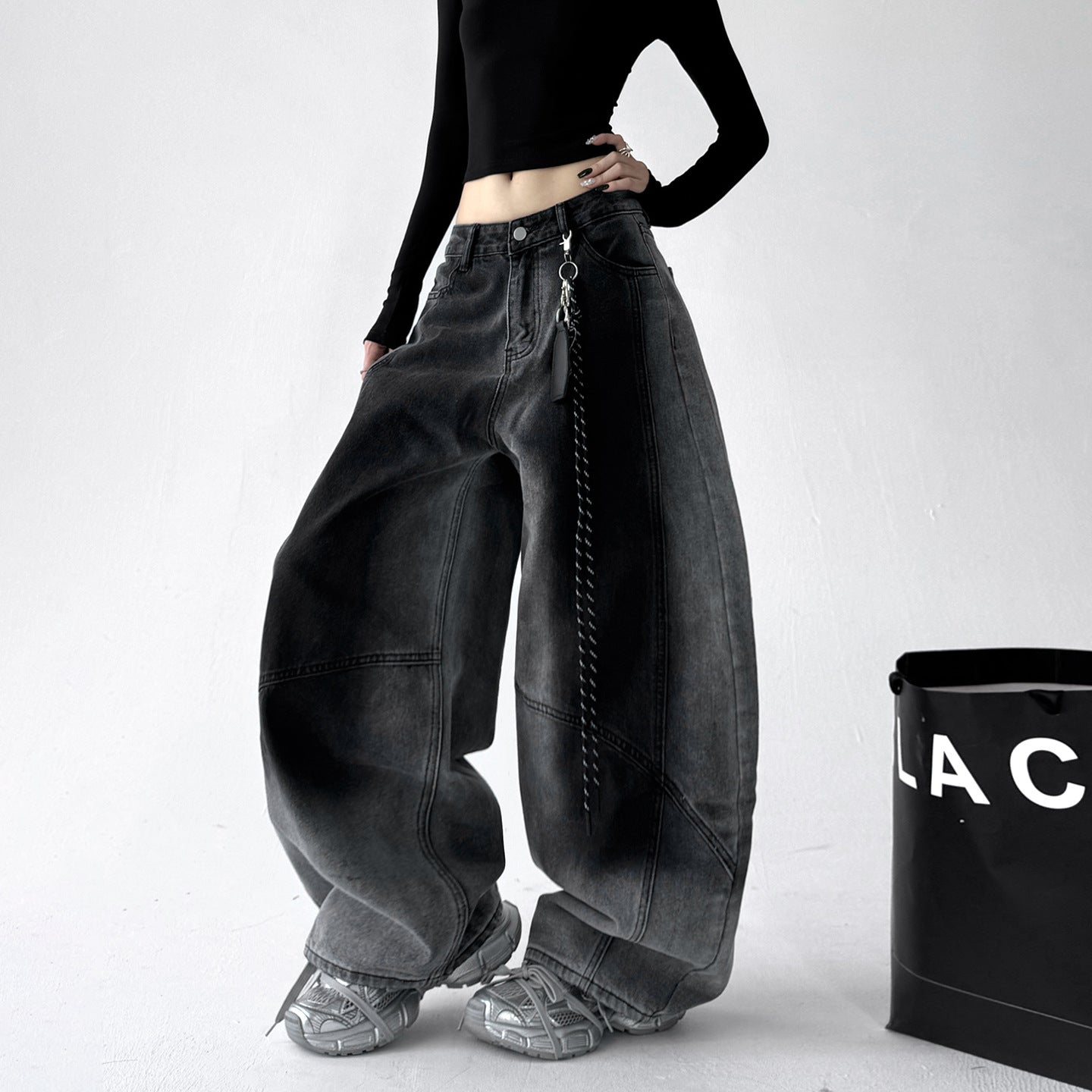Retro Gradient American All-match Loose Machete Casual Denim Trousers American