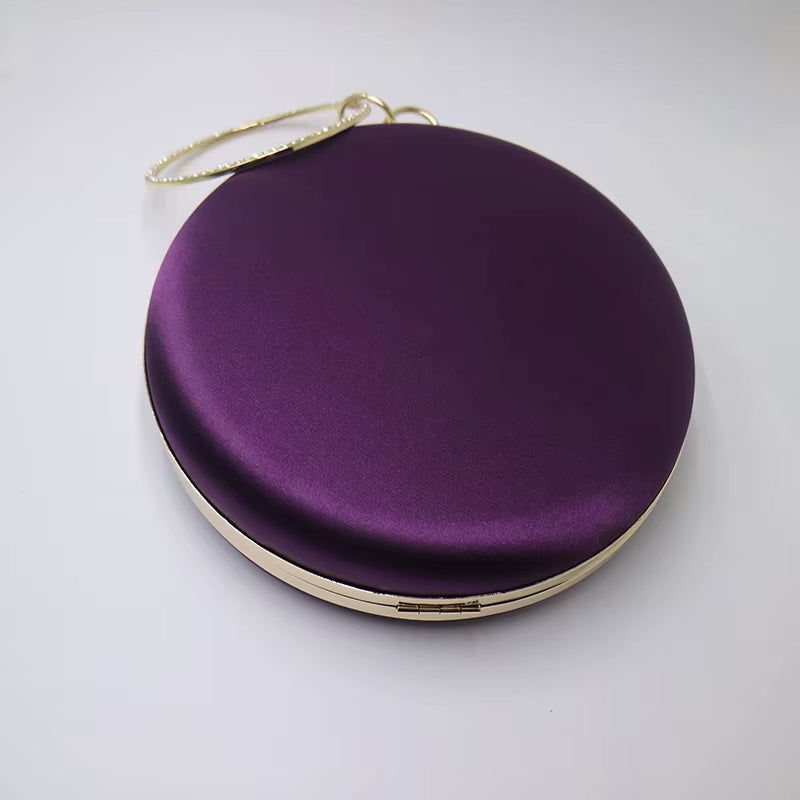 Silk Satin Round Clutch Purse for Women - Elegant Evening Wristlet Handbag in Purple