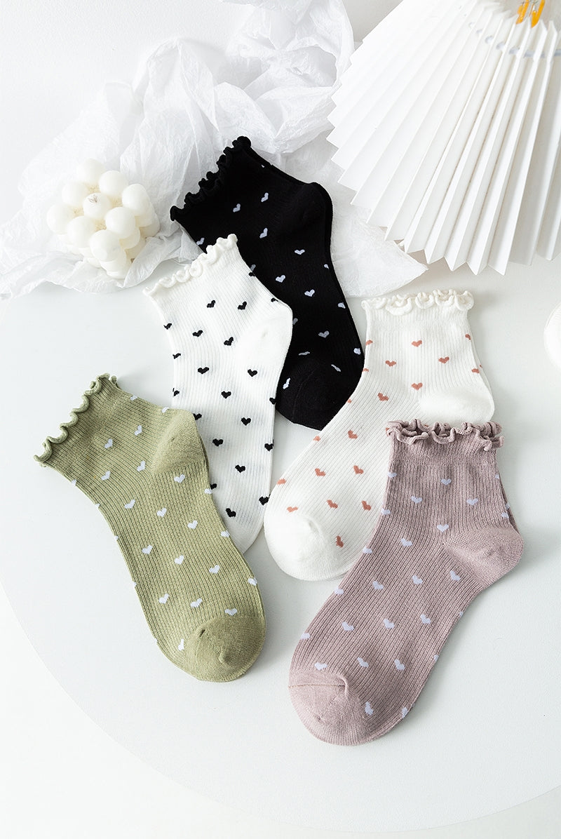 Women's Simple Japanese Lace Love Short Socks