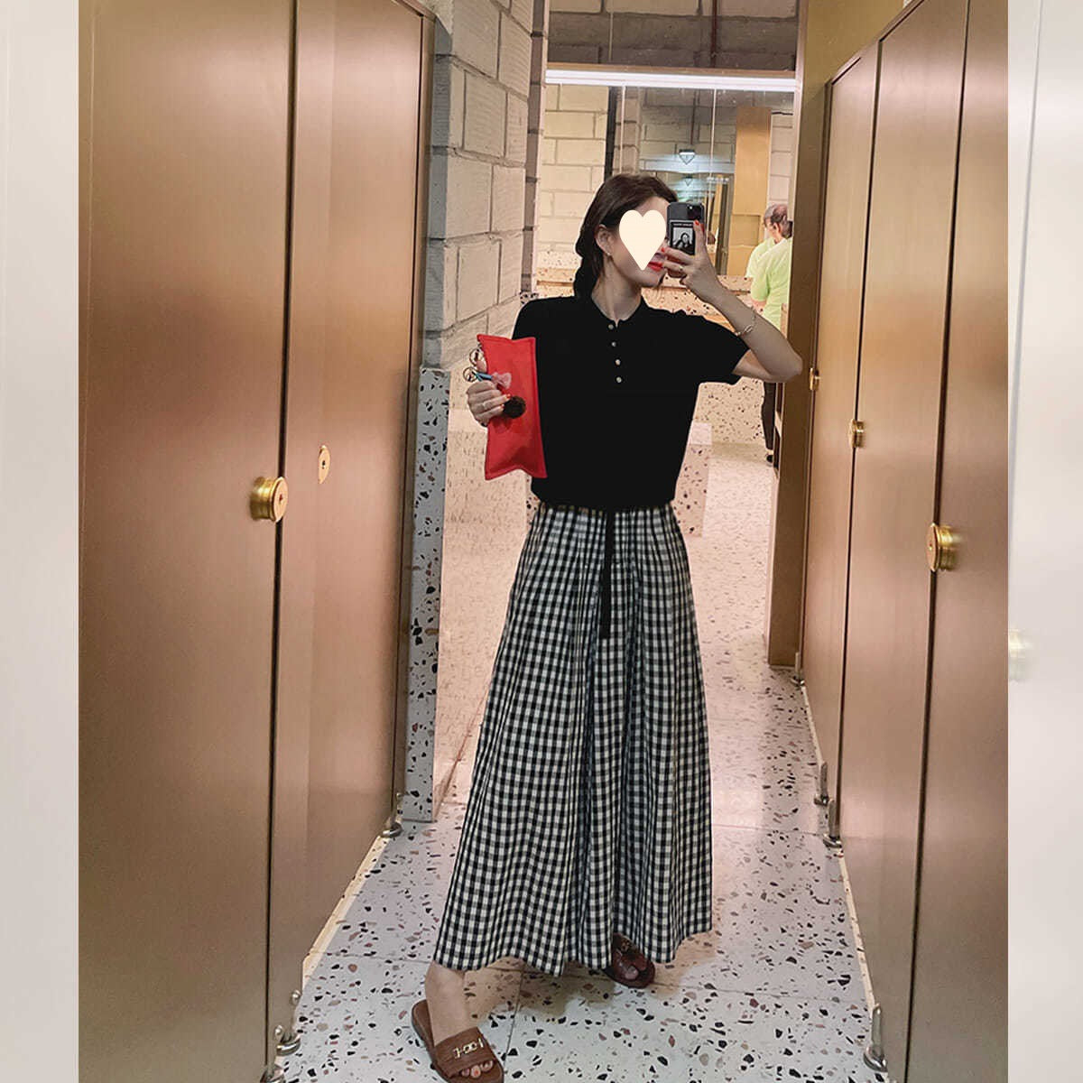 Summer Plaid Wide-leg Cotton And Linen Culottes Elastic High Waist Slimming
