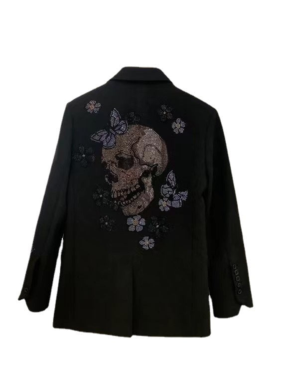 Women's New Heavy Industry Skull Butterfly Color Hot Diamond Jacket