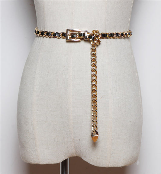 Simple And Versatile Korean Fashion Sweater Suit Waist Belt With Skirt