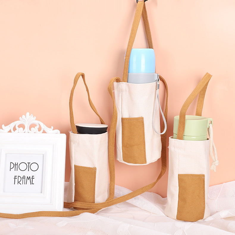 Canvas Portable Water Bottle Cover Heat Insulation Protective Cover Storage Tote Bag