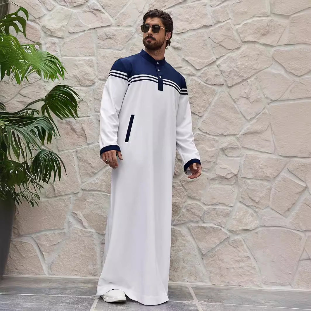 Preppy Men's Color Contrast Patchwork Shirt Robe