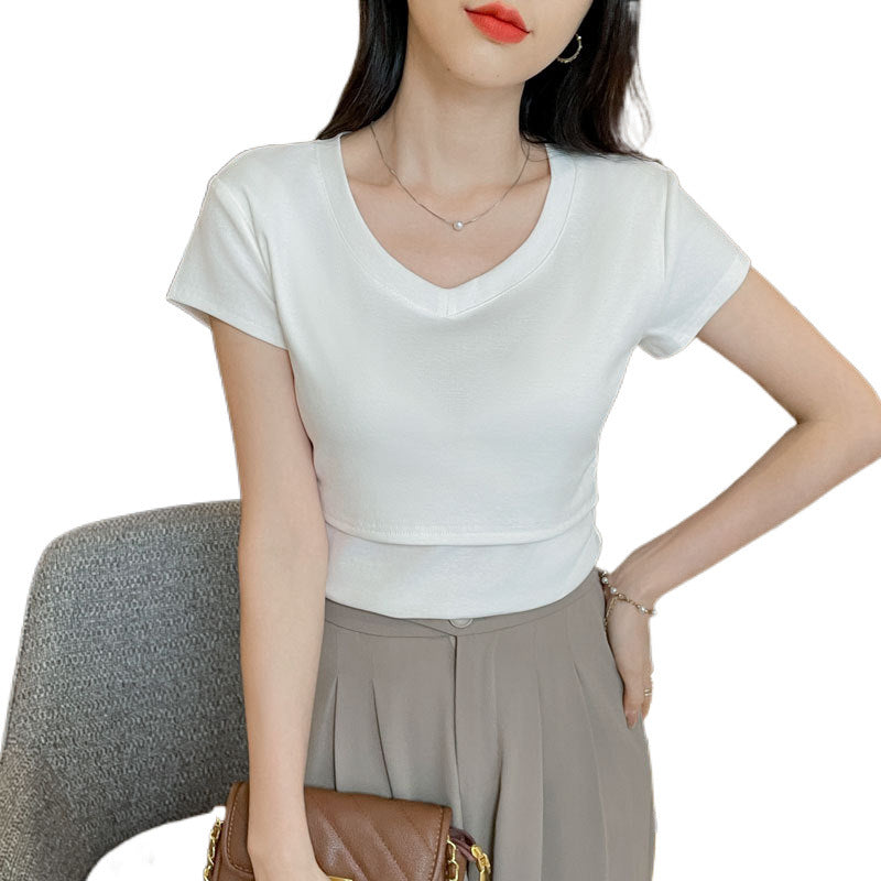 Pure Cotton Nursing T-Shirt V-Neck Breastfeeding Base Layer Top
