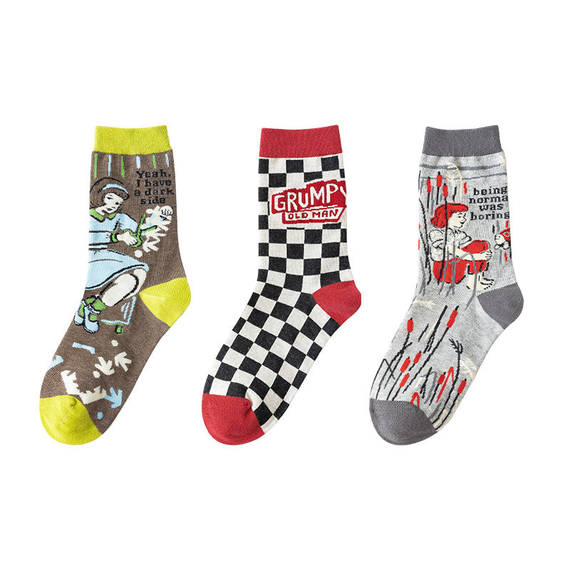 Personality Contrast Color Graffiti Women's Tube Socks Street Style Fashion Cotton Socks