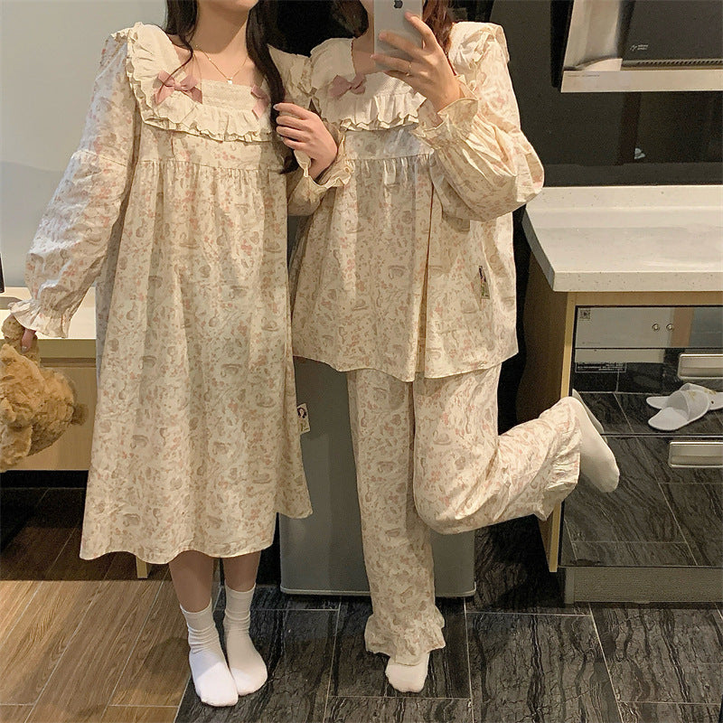 Sleep Dress Extra-thick, Sweet Designperfect For Wearing Outside As Cozy Long-sleeve Loungewear
