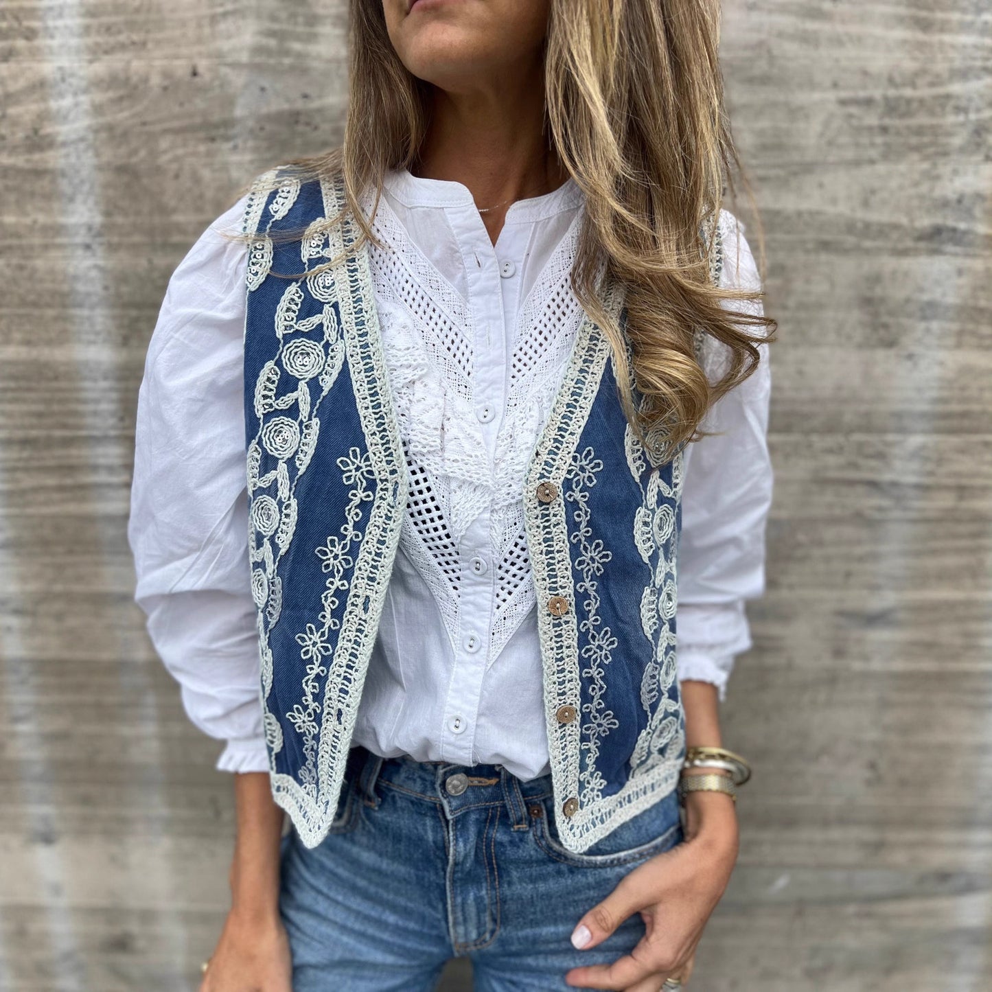Embroidered Denim Vest Waistcoat Jacket Top