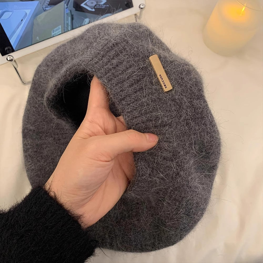 Knitted Gray Beret Women's Winter Warm
